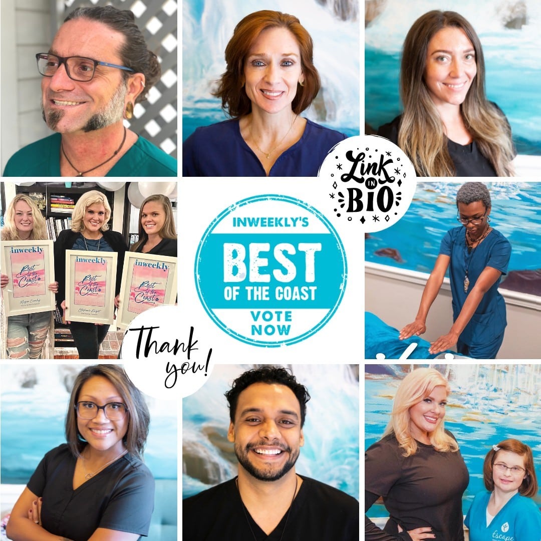 ⏰ Polls for InWeekly's Best of the Coast close TODAY at midnight! Thank you if you have already voted for us. It means a lot to have your support. 

If you haven't yet, please take a few moments to do so (link in bio!) or type in: form.jotform.com/221795093276161

We would love to have your vote for:
⭐ Best Day Spa
⭐ Best Massage
⭐ Best Hair Removal
⭐ Best Facial
⭐ Best Skin Care Overall

Write in your favorite professional for: 

BEST MASSAGE THERAPIST:
👉 Stephanie Knight
👉 Jen Bersabal
👉 Donicia "Dee" Blanton
👉 Heather Esquivel
👉 Kerry Low
👉 Whitney Pike
👉 Rommel Reguindin

BEST ESTHETICIAN:
👉 Megan Carnley
👉 Rachael Lund
👉 Cameron Northup

🙏 Thank you for your support! 🙏

#bestofthecoast2022 #bestofthecoast #inweekly #pensacolasbest #bestmassage #bestfacial #shoplocalpensacola #escapeandfeelbetter #escapewellnessspa #localfavorites